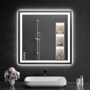 WISSMIELS 30"x30" LED Bathroom Mirror with Lights, Dimmable，Anti-Fog，Bathroom Vanity Mirror for Wall, Backlit + Front Lit, Memory Function, Shatter-Proof，Tempered Glass
