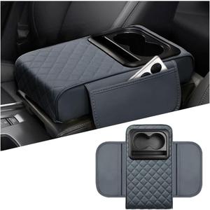 Mandark Car Center Console Armrest Pillow, Leather Memory Foam Auto Arm Rest Box Cover with Storage Bag, Waterproof Automotive Interior Elbow Protector Accessories, Universal Fit (Gray)