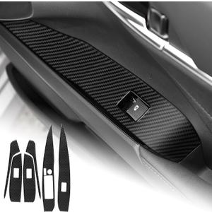 AIRSPEED for 2018-2024 Toyota Camry Carbon Fiber Car Door Window Button Cover Center Console Interior Trim Accessories, Black with Folding Rearview Mirror Button