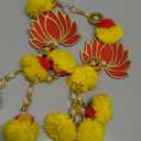 Set of 2 Lotus & Marigold Hangings Latkan for Home Diwali Decoration Wall Hangings for Temple Pooja Room Decoration | Lotus Back Dropper showpiece for Decor Ganpati, Navratri, Wedding, Ganesh Pooja