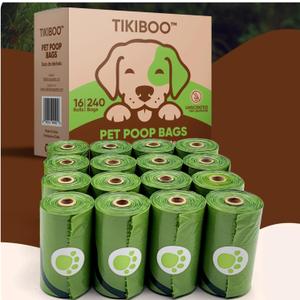 TIKIBOO Dog Poop Bags Refill Rolls 16 Rolls / 240 Counts Unscented For all Dog Size and Cat litter