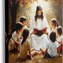 Ypxzzj Jesus with Children Canvas Wall Art Wall Decor Jesus Teaching Children Scene Poster Pictures for Living Room Bedroom Home Decor Christian Spiritual Painting Artwork for Church(12''x16'')