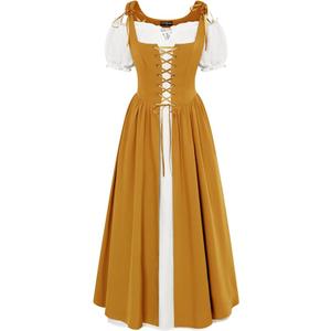 Scarlet Darkness Women Renaissance Dress Peasant Medieval Dress Short Sleeve Maxi Dress, Size 2XL