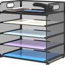 Supeasy 5 Trays Paper Organizer Letter Tray with Handle-Mesh Desk File Holders, Paper Sorter Desk Organizer for Office, Home, Classroom or School