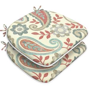 DYTXIII Set of 2 Outdoor Chair Cushions with Ties, Water Repellent Patio Chair Pads 17"x 16" for Outdoor Furniture, Round Corner Seat Cushions for Garden Yard Kitchen Paisley Vintage
