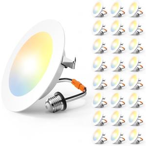 Amico Recessed Lighting 4 Inch, 24 Pack 5CCT Flat LED Can Lights, 2700K/3000K/4000K/5000K/6000K Selectable, 7W Eqv 60W, 700LM Brightness, Retrofit Installation - ETL & FCC