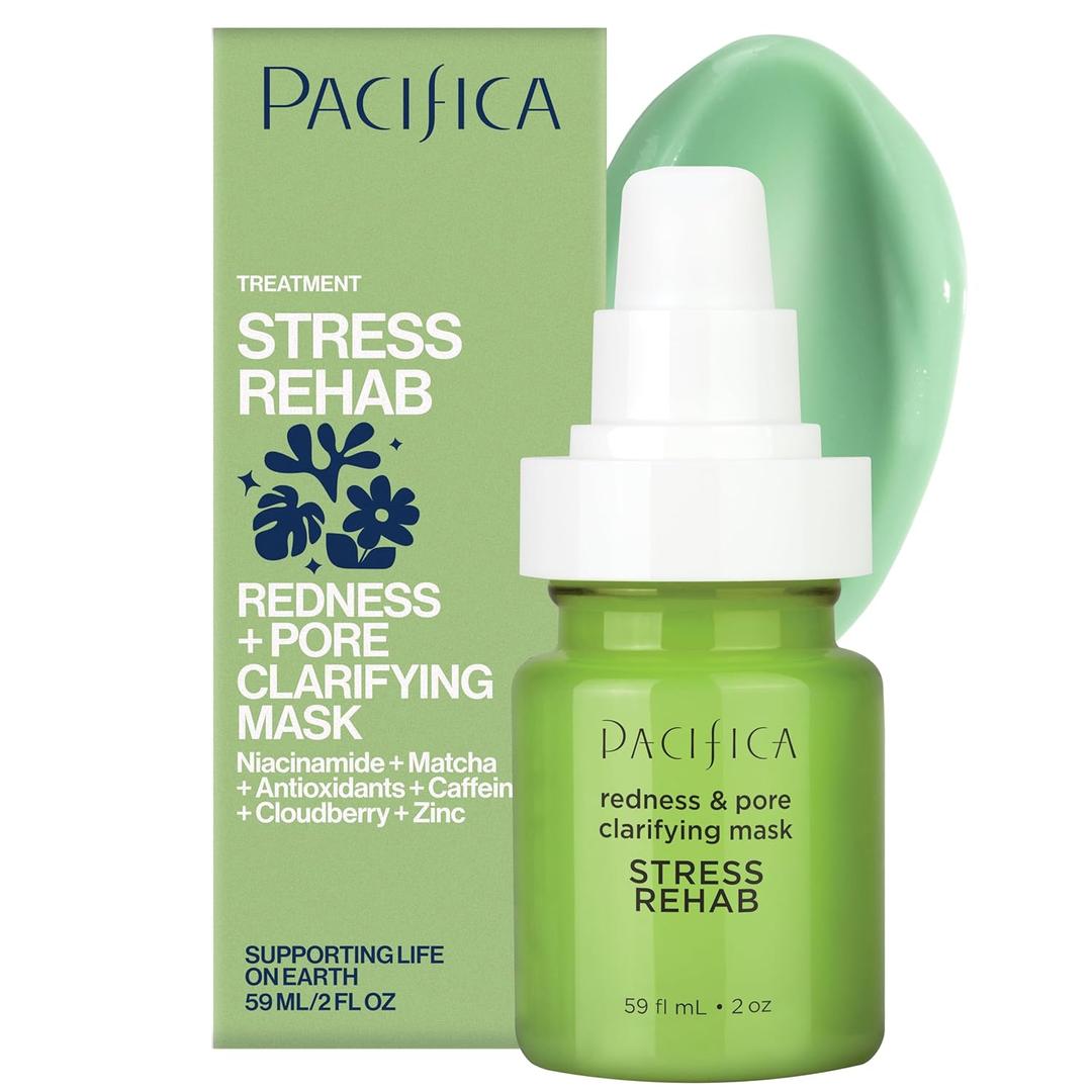 Pacifica Stress Rehab Redness & Pore Clarifying Face Mask, Niacinamide & Caffeine Facial Mask for Redness Relief, Pore Minimizer for Oily Skin, Clean Beauty Vegan & Cruelty-Free, 2 Fl Oz