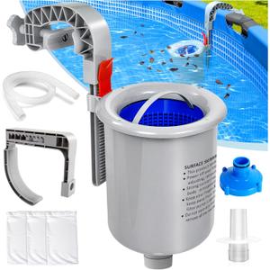 DeeprClean Above Ground Pool Surface Skimmer, Automatic Pool Skimmer for Top of Water, Wall Mount Surface Skimmer with Removable Skimmer Basket, Floating Pool Filter Pool Cleaning Maintenance Kit