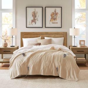 Woolrich Heated Plush to Berber Electric Blanket Throw Ultra Soft Knitted, Super Warm and Snuggly Cozy with Auto Shut Off and Multi Heat Level Setting Controllers, Queen: 84x90, Tan (Queen (84 in x 90 in))