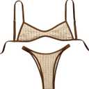 SHENHE Women's Thong Bikini Set Scoop Neck Color Block Swimsuits 2 Piece Bathing Suits Small, Apricot
