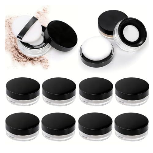 Covzoe 6 Pieces Loose Powder Containers, 10ml/0.34 oz Reusable Plastic Empty Powder Case with Sponge Puff, No Leak Compact Makeup Powder Box Cosmetic Jar Refillable with Sifter and Lid for Travel