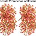 HyeFlora Artificial Flowers for Outdoors Fall Decoration, 2Pcs Fall Orange Yellow Hanging Flowers with Autumn Eucalyptus Leaves Faux Silk Flower Decor for Home Porch Patio Balcony Planter Yard