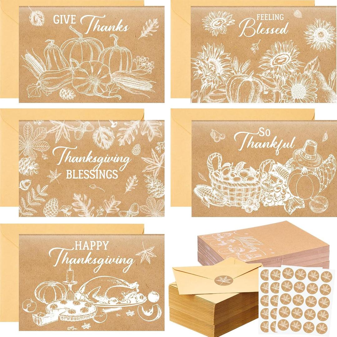 Motiskyy 100 Set Fall Thanksgiving Greeting Cards with Envelopes & Stickers 4 x 6 in Fall Pumpkins Thank You Cards Blank Notes for Baby Shower Wedding Bridal Birthday Holiday Party Supplies