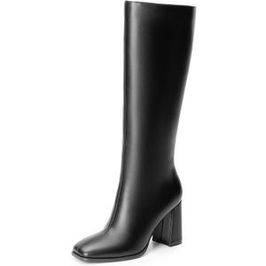 DREAM PAIRS Knee High Boots for Women Square Toe Gogo Chunky Heel with Side Zip (11, Black-pu)