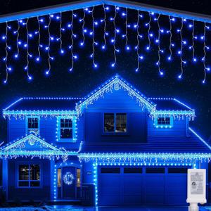 Joomer Christmas Icicle Lights - 32FT Plug in String Lights Waterproof, 8 Modes Timer Connectable Outdoor String Light for Christmas Party, Eaves, Roofs, Xmas Decorations (Blue)