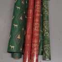 Panigkids Christmas Wrapping Paper Rolls, Red & Green Holiday Gift Wrap Featuring Reindeer, Snowflakes & Christmas Trees (17 inch x 17 ft) 4 Rolls Kraft Gift Wrapping Paper with Jute Twine