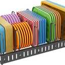 X-cosrack Metal Food Container Lid Organizer&Adjustable 6 Dividers Storage Container Lid Holder Rack for Cabinets, Cupboards, Pantry Shelves, Drawers to Keep Kitchen Tidy,Black(Patent Pending)