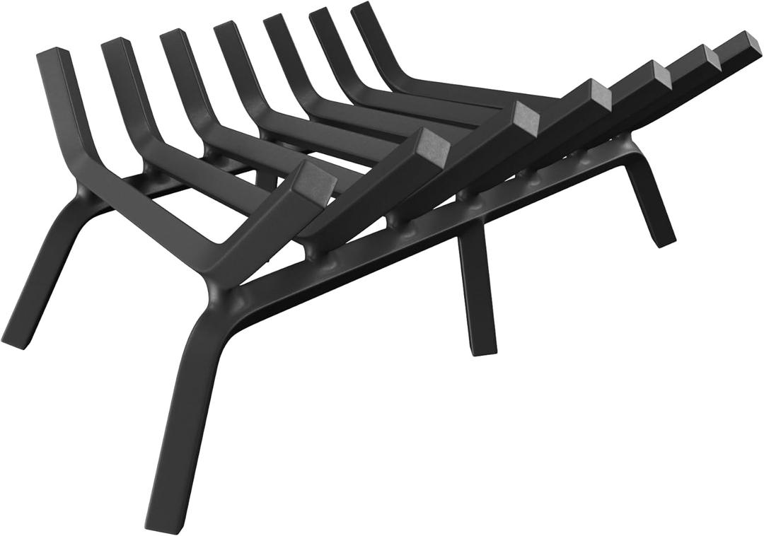 Fireplace Grate 24 Inch, Fireplace Grates Heavy Duty Cast Iron Solid Steel 7 Bars Fire Pit Grate with 6 Support Legs, Fireplace Log Grate Outdoor Indoor Wrought Iron Wood Burning Rack
