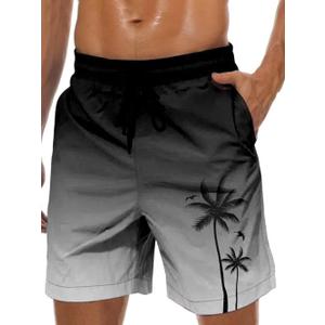 Men's Swim Trunks Hawaiian Bathing Mesh Lining Suit Swimsuits Beach Shorts with Pockets (3X-Large, Black Grey Ramp)