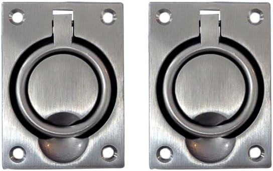 QCAA Solid Brass Large Heavy Rectangular Recessed Flush Ring Pull, 3-5/16"x 2-7/16", Satin Nickel, Made in Taiwan, 2 Pack