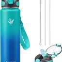 Enerbone 32 oz Insulated Water Bottle, Stainless Steel Bottle with Carrying Strap, Double-Wall Vacuum Insulation Design, Leakproof Sports Bottle with Straw, Keep Drinks Cold or Hot for Hours (Glacier)