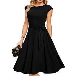DRESSTELLS Women's Cocktail Dresses, Formal Wedding Guest Modest Church Vintage Tea Party Midi Evening Dress, Medium