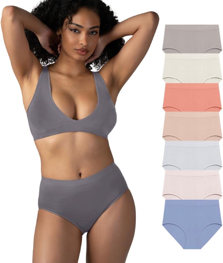 Attributes Womens Seamless Briefs, Ropa Sin Costuras Para Mujeres, 7 Pack, Breathable Panties, Moisture Wicking Underwear (Large, Light/Blue/Grey/Orange)