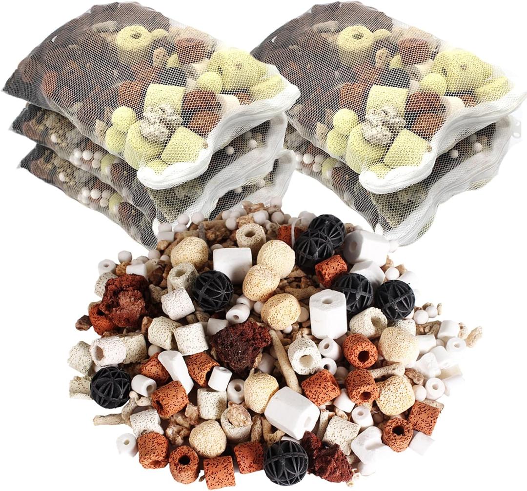 GOLDEAL Bio Balls Ceramic Rings Set, Aquarium Biological Filter Media with Mesh Bag for Fish Tank and Pond, Fish Tank Filter, Decorations, Accessories (5Packs,5.5 lbs)