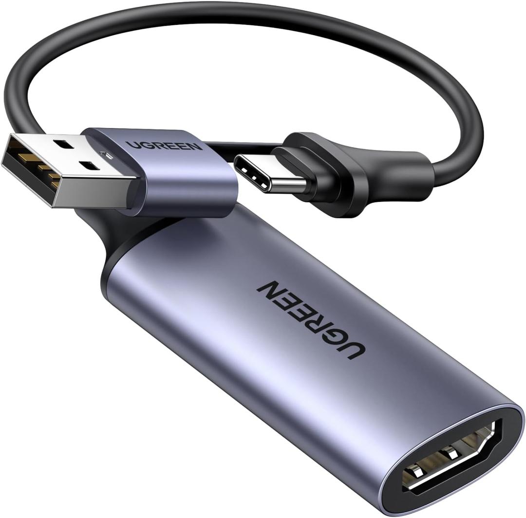 UGREEN Full HD 1080P Capture Card 4K HDMI to USB 2.0 HDMI Video Capture Card USB-A/USB-C Audio Recording for Gaming, Streaming, Teaching Compatible with Switch 2/Xbox/PS4/PS5/Camera