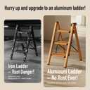 Mayi Plus 3 Step Ladder,Aluminum Folding Step Stool for Adults,Step Ladder with Wide Anti-Slip Pedal,330 lbs Capacity for Home,Office,Kitchen,Library(Woodgrain)