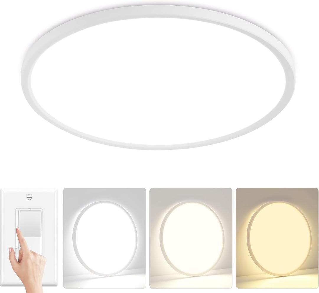 15'' Led Flush Mount Ceiling Light Fixture, 32W 3200LM, Dimmable & 3000K/4000K/6500K Selectable, Modern White Ceiling Lamp for Bedroom, Kitchen, Home Office, Hallway, Wired