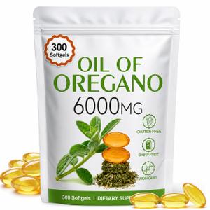 Oil of Oregano Softgels with Black Seed Oil, 300 Softgels, 6000mg Per Serving, 2 in 1 Formulated for Immune Support, Plant Based Non-GMO Herbal Supplement for Digestive Support, EXP: 2029/04/08