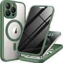 Hard Phone Case for iPhone 15 Pro Max, Pine Green | Magnetic, Compatible with MagSafe, Built-in Privacy Screen Protector, Camera Protection, Anti Spy, Full Body, Dustproof, Shockproof, 6.7"