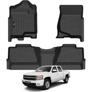 Floor Mats 2007-2013 for Chevy Silverado & GMC Sierra 1500 Crewcab, 2007-2014 Silverado/Sierra 2500/3500 HD (Crew Cab Only, Not Hybrid) All Weather TPE Floor Liners for Chevrolet Silverado Accessories