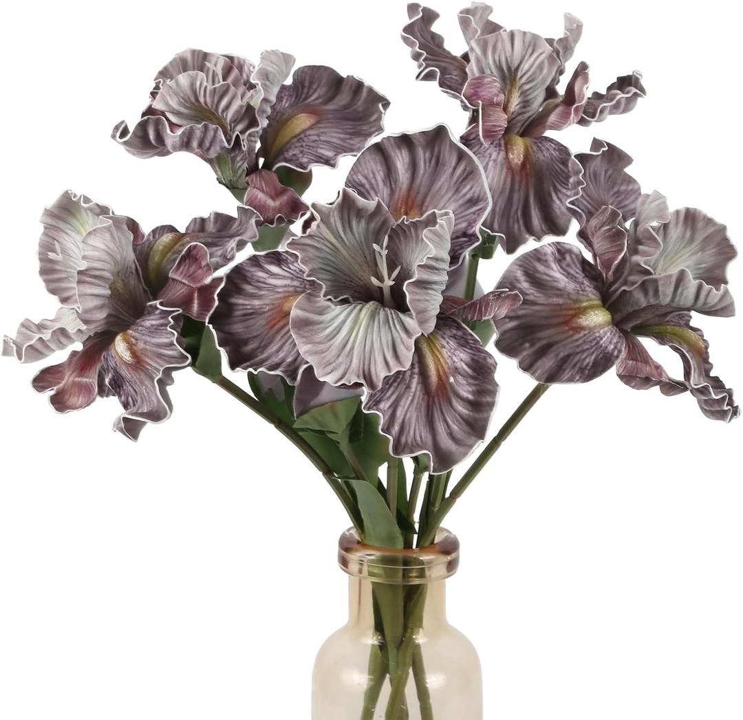 5pcs Iris Artificial Flower Real Touch PU Faux Flower 17.7" Bean Iris Flowers with Flower Bud for Home Table Centerpieces Wedding Floral Arrangements (Bean)