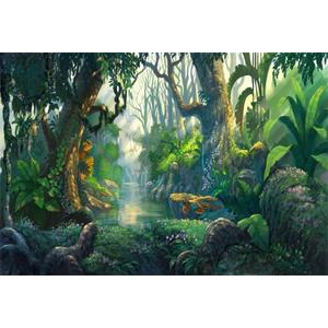 AOFOTO 7x5ft Fantastic Jungle Backdrop Cartoon Fairy Tales Forest River Tropical Rainforest Background Thicket Adventure Camping Safari Party Decorations Banner Kids Child Photoshoot Studio Props