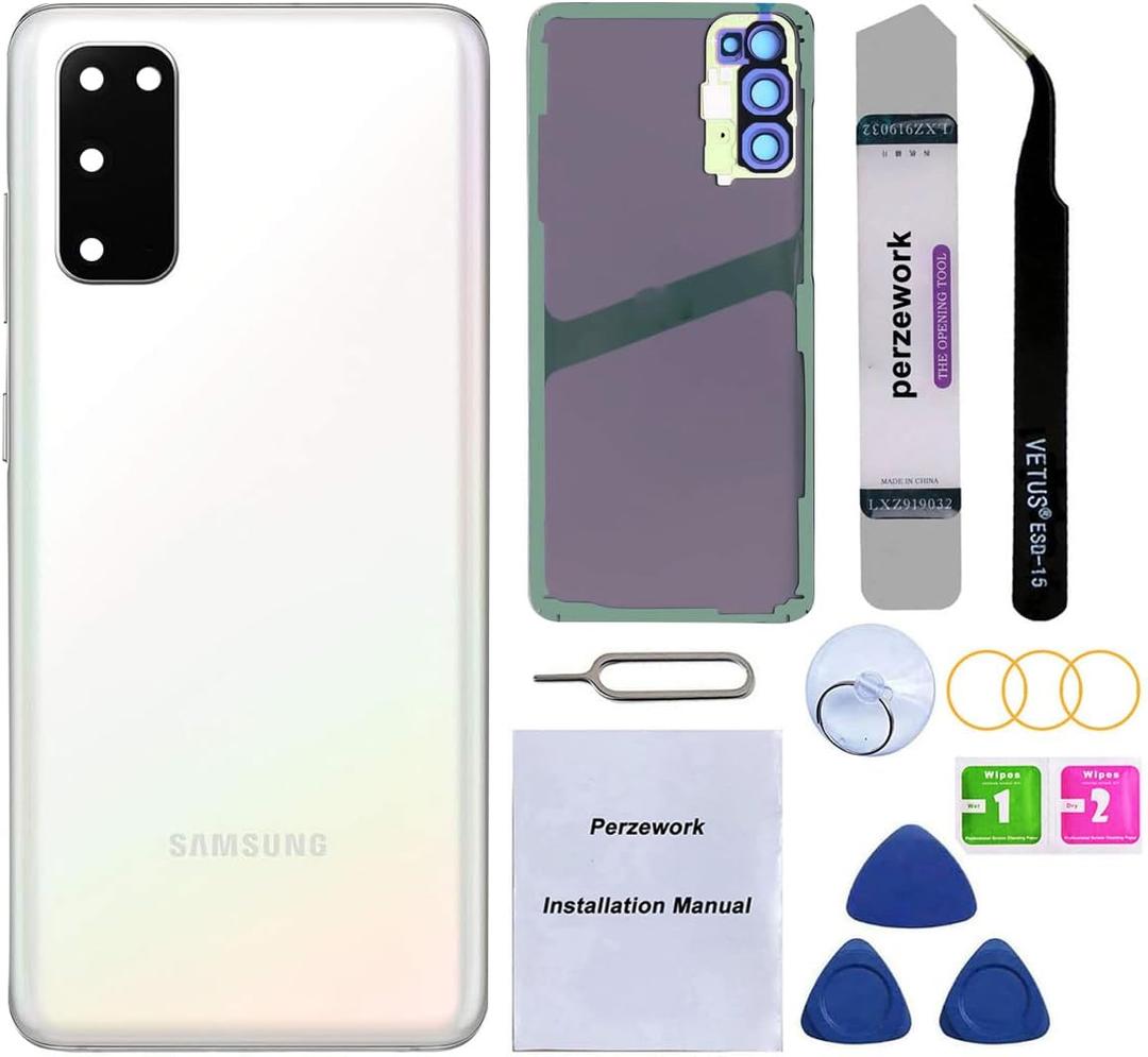 OEM Rear Back Glass Replacement for Samsung Galaxy S20 6.2 inches with Reparing Toolkit and Pre-Installed Adhesive (Could White)