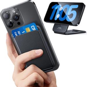 TORRAS for MagSafe Wallet, 360Spin Magnetic Stand, 18N Strongest Magnet, 3 Card Holder, Leather Minimalist Slim Wallet for iPhone 16/15/14/13/12, Samsung Galaxy & Google with Magnetic Case, Black