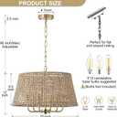 20" Rattan Large Boho Chandelier Ceiling Light Fixture, 6-Light Farmhouse Wicker Hand-Woven Chandelier Rattan Ceiling Pendant Light Fixture for Dining Room Bedroom Hallway Kitchen Island(Gold)