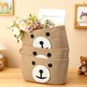 Cute Bear Hanging Baskets, 3-Tier Woven Cotton Wall Mounted Storage Organizer, Decorative Storage Hanging Closet Removable Large Wall Basket for Living Room Bedroom Kitchen