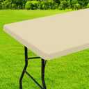 homing Rectangle Table Cloth Cover, Waterproof Polyester Elastic Fitted Tablecloth, Fits for 6 Foot Folding Tables, Washable Table Protector for Picnic, Camping, Outdoor (Champagne, 30" x 72")