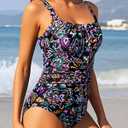 Aqua Eve One Piece Bathing Suit for Women Tummy Control Swimsuit Slimming Vintage Swimwear (XXL)