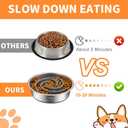 2-in-1 Metal Dog Bowl with Slow Feeder Insert, Stainless Steel Dog Bowls Food Grade 304, Water Food Bowl with Anti-Slip Silicone Base for Small, Medium, Large Dogs
