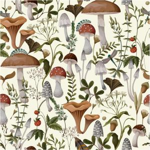 HAOKHOME Boho Peel and Stick Wallpaper Mushroom Forest Removable Stick on Contact Paper for Kitchen Bathroom Beige/Brown/Green17.3in x 32.8ft