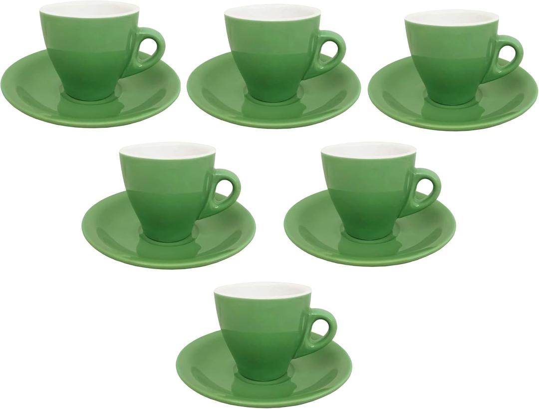 Lorren Home Porcelain Espresso Cups and Saucers, 3 Oz, Green, Set of 6