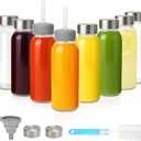 Zukro 10.5oz Glass Juice & Water Bottles with Stainless Steel Lids 8 Pack | Leak Proof Reusable Small Clear Drinking Bottle With Straw for Juicing, Smoothie, Dishwasher & Fridge Safe, BPA Free