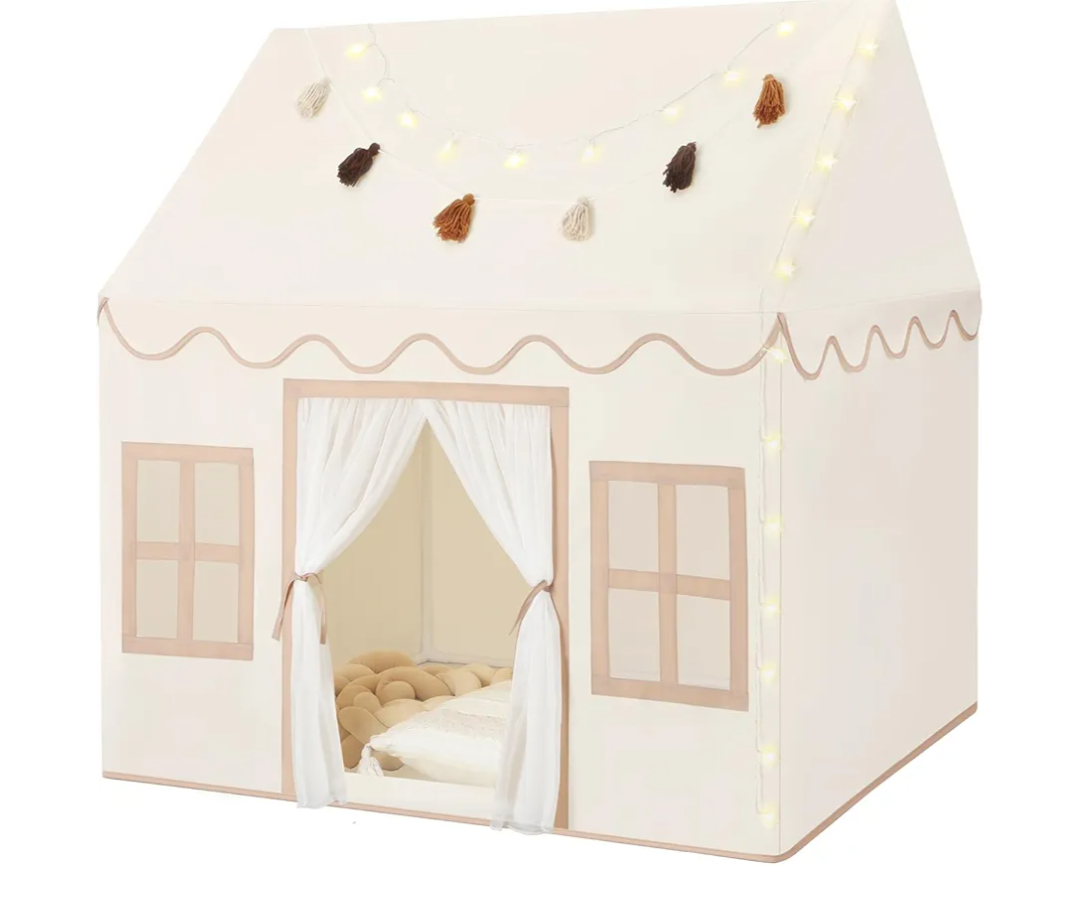 Kids Play Tent Indoor: with Mat, Tassel Garland, Star Lights - Girl Tent Indoor Playhouse for Kids Toys for Boy Girl Birthday Gift