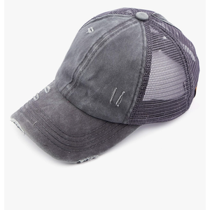 C.C Hatsandscarf Exclusives Washed Distressed Cotton Denim Ponytail Hat Adjustable Baseball Cap (BT-12) (BT-13)