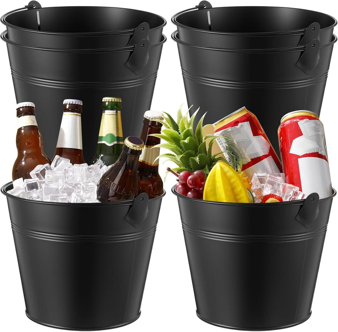Didaey 6 Pcs Metal Beer Bucket Bulk Ice Bucket Ice Pails with Handle Champagne Soda Party Beverage Chiller for Summer Picnic Pool Wedding Party Supplies Wine Champagne Bar (9.1 x 7.1 x 6.7, Black)