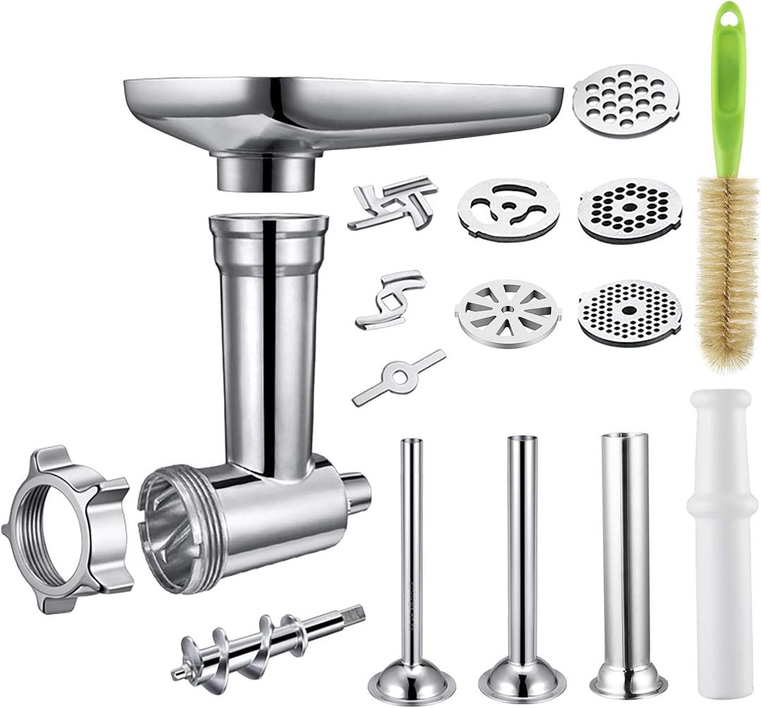 Gdrtwwh Food Grinder Attachment Compatible with All KitchenAid Stand Mixers,Includes 3 Sausage Stuffer Tubes